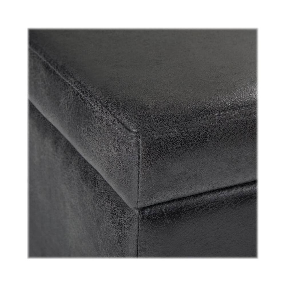 Alt View 14. Simpli Home - Avalon Rectangular Contemporary Wood/Foam Bench Ottoman With Inner Storage - Distressed Black.