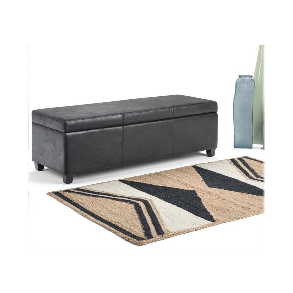 Alt View 16. Simpli Home - Avalon Rectangular Contemporary Wood/Foam Bench Ottoman With Inner Storage - Distressed Black.