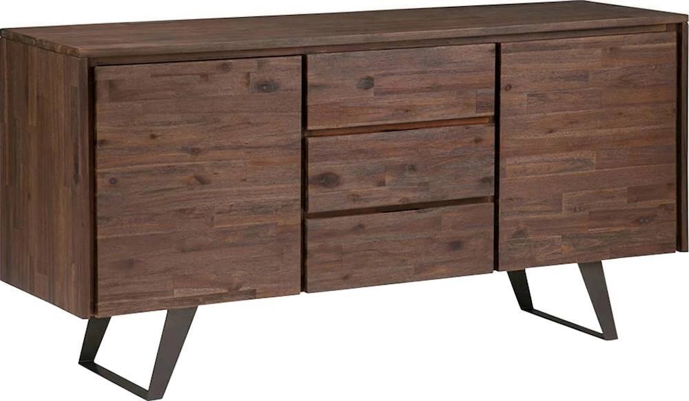 Angle. Simpli Home - Lowry Solid Acacia Wood and Metal 3-Drawer Sideboard Buffet - Distressed Charcoal Brown.