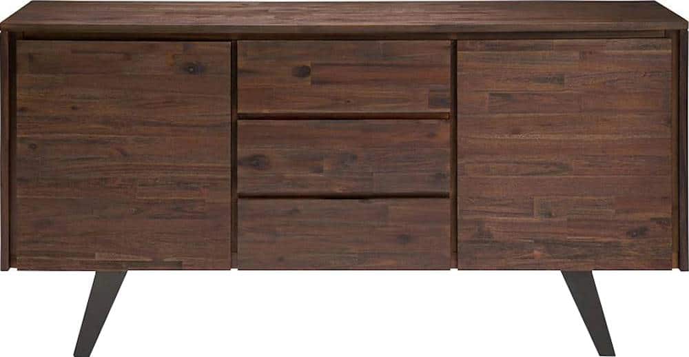 Simpli Home - Lowry Solid Acacia Wood and Metal 3-Drawer Sideboard Buffet - Distressed Charcoal Brown - Front_Zoom