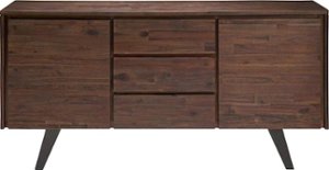 Simpli Home - Lowry Solid Acacia Wood and Metal 3-Drawer Sideboard Buffet - Distressed Charcoal Brown - Front_Zoom