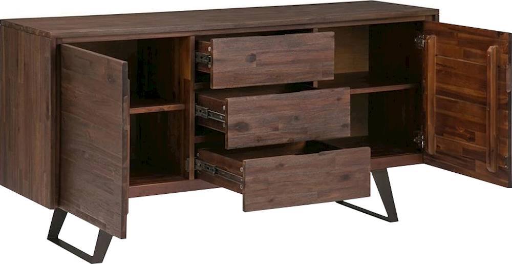 Alt View 11. Simpli Home - Lowry Solid Acacia Wood and Metal 3-Drawer Sideboard Buffet - Distressed Charcoal Brown.
