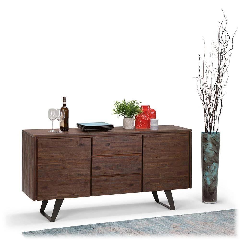 Alt View 18. Simpli Home - Lowry Solid Acacia Wood and Metal 3-Drawer Sideboard Buffet - Distressed Charcoal Brown.