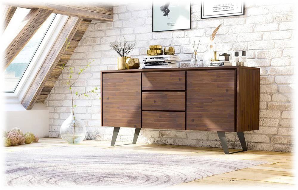 Alt View 19. Simpli Home - Lowry Solid Acacia Wood and Metal 3-Drawer Sideboard Buffet - Distressed Charcoal Brown.