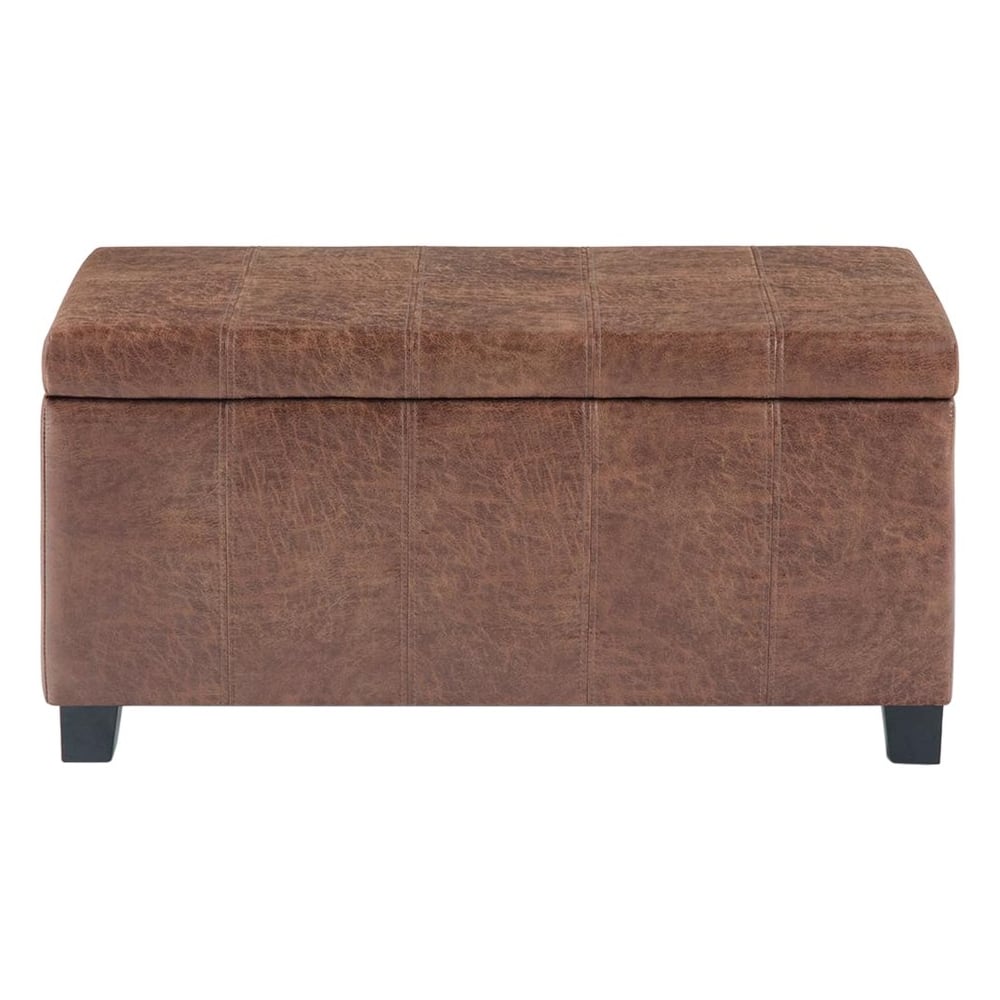 Front. Simpli Home - Dover Rectangular Contemporary Wood/Foam Bench Ottoman With Inner Storage - Distressed Umber Brown.