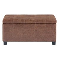 Simpli Home - Dover Rectangular Contemporary Wood/Foam Bench Ottoman With Inner Storage - Distressed Umber Brown - Front_Zoom
