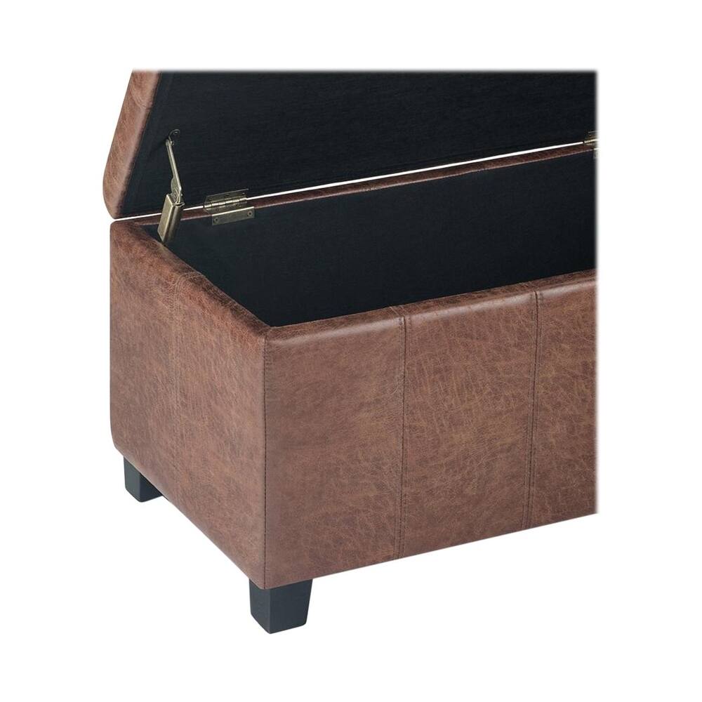 Alt View 12. Simpli Home - Dover Rectangular Contemporary Wood/Foam Bench Ottoman With Inner Storage - Distressed Umber Brown.