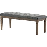 Simpli Home - Waverly Rectangular Traditional Faux Leather/Pine Wood Bench Ottoman - Slate Gray - Front_Zoom