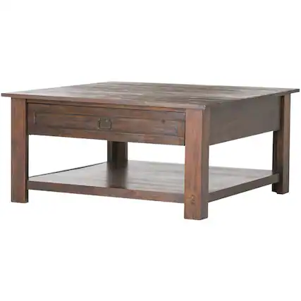 Front. Simpli Home - Monroe Square Rustic Contemporary Solid Acacia Wood 2-Drawer Coffee Table - Distressed Charcoal Brown.