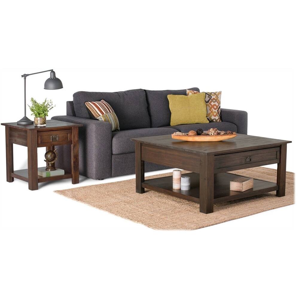 Left. Simpli Home - Monroe Square Rustic Contemporary Solid Acacia Wood 2-Drawer Coffee Table - Distressed Charcoal Brown.