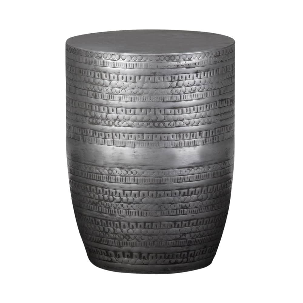 Front. Simpli Home - Johnsen Round Contemporary Iron Accent Side Table - Antique Silver.