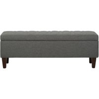Simpli Home - Monroe Rectangular Contemporary Faux Leather/Pine Wood Ottoman With Inner Storage - Slate Gray - Front_Zoom