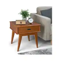 Simpli Home - Draper Rectangular Mid-Century Modern 1-Drawer End Table - Teak Brown - Front_Zoom
