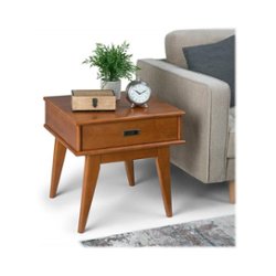 Simpli Home - Draper Rectangular Mid-Century Modern 1-Drawer End Table - Teak Brown - Front_Zoom