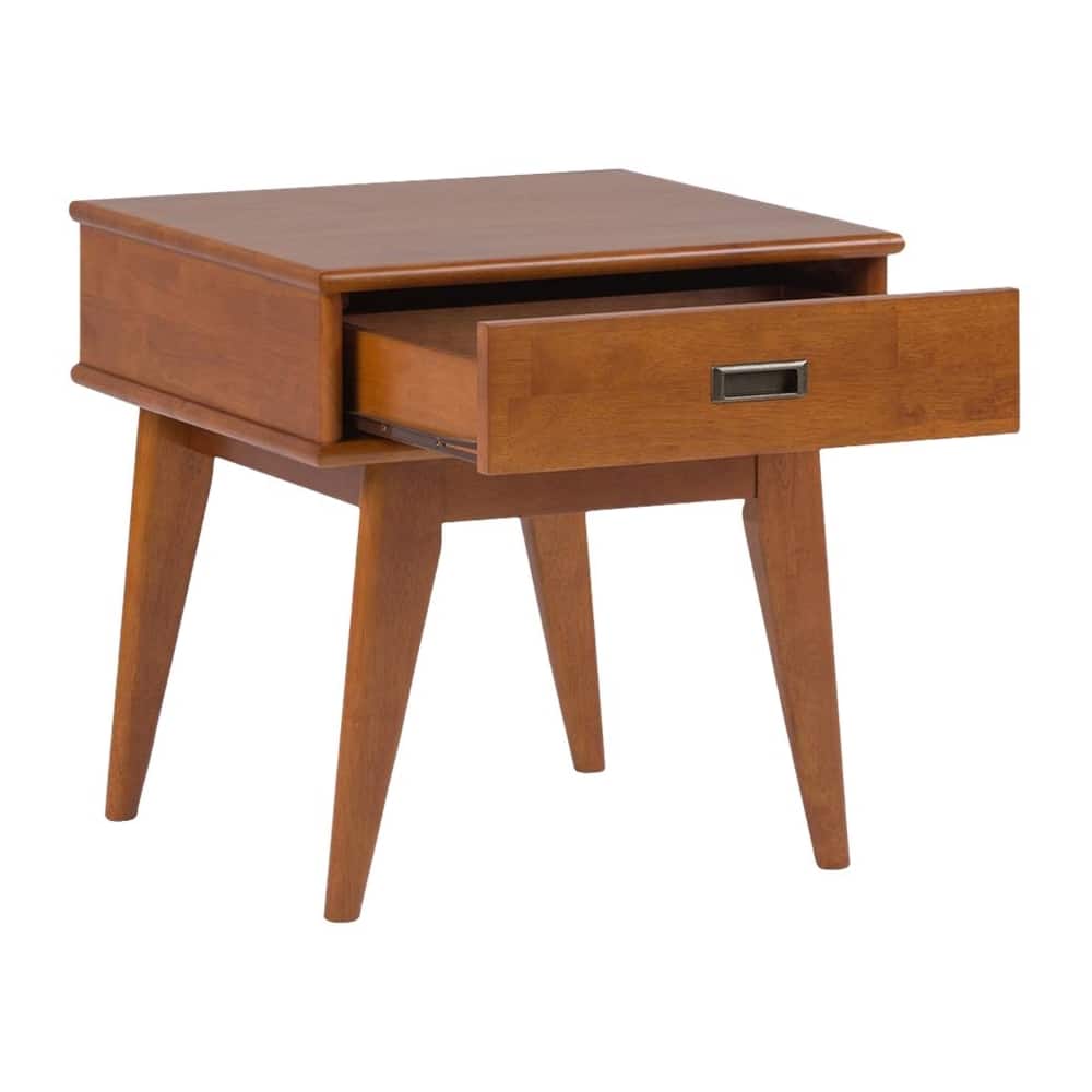 Left. Simpli Home - Draper Rectangular Mid-Century Modern 1-Drawer End Table - Teak Brown.