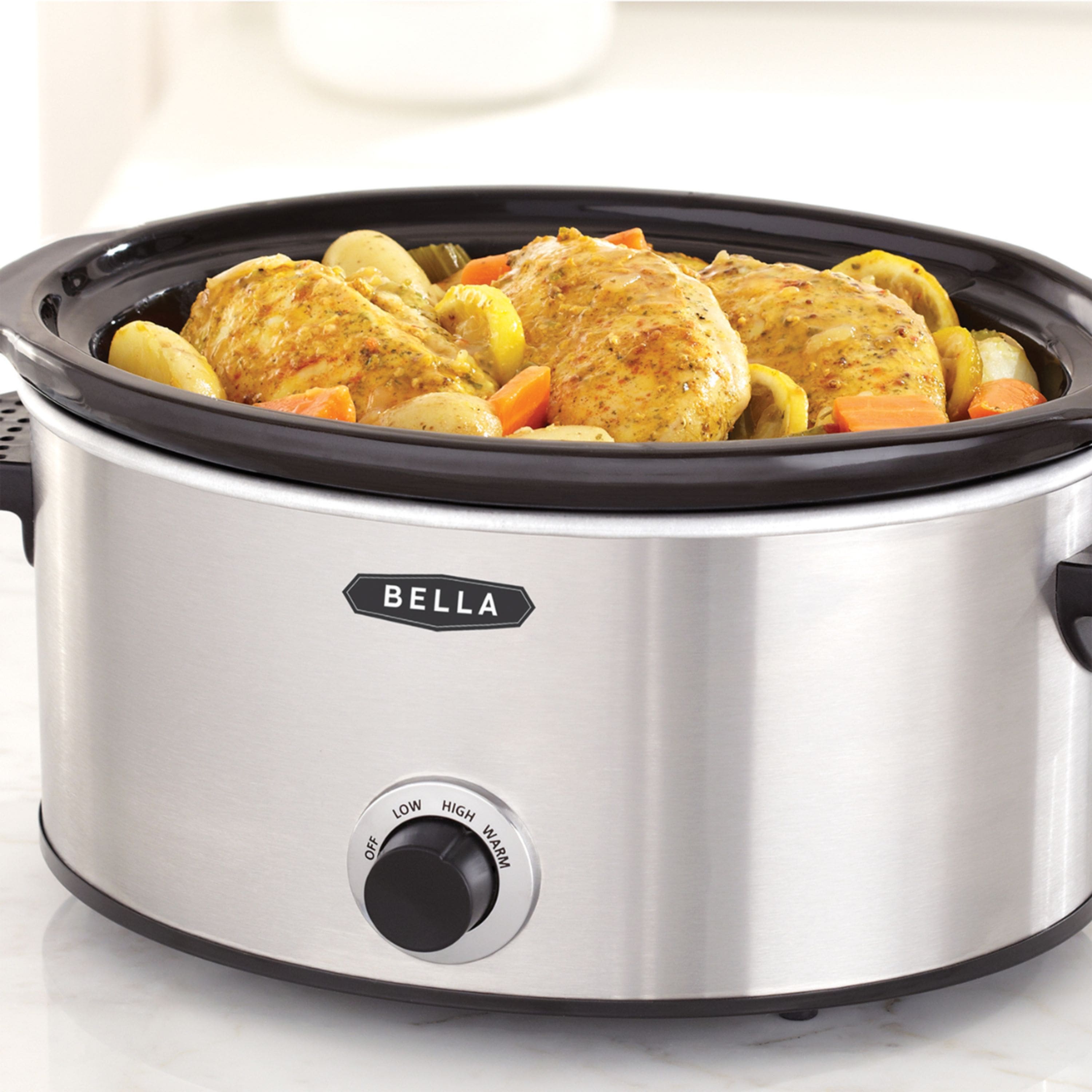 Left. Bella - 5-qt. Slow Cooker with Dipper - Stainless Steel.