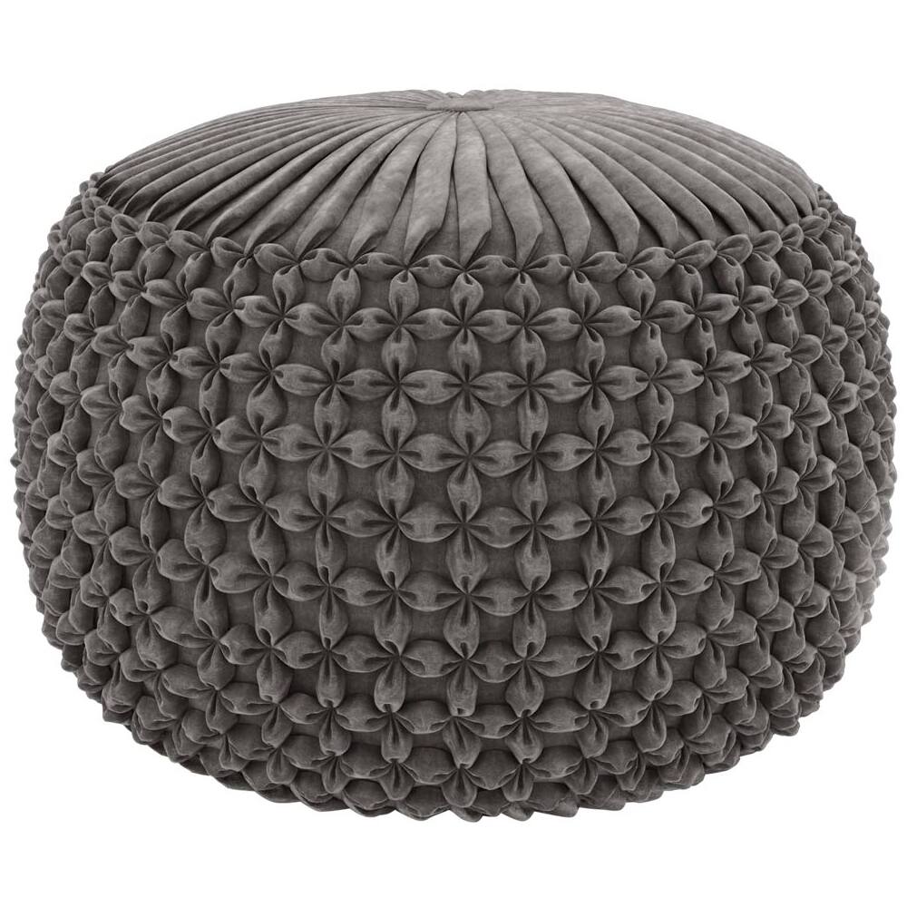 Simpli Home - Renee Round Transitional Velvet/Cotton Pouf - Dove Gray - Front_Zoom