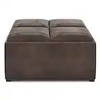 Front. Simpli Home - Avalon 35 inch Wide Contemporary Square Coffee Table Storage Ottoman - Distressed Brown.