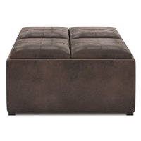 Simpli Home - Avalon 35 inch Wide Contemporary Square Coffee Table Storage Ottoman - Distressed Brown - Front_Zoom