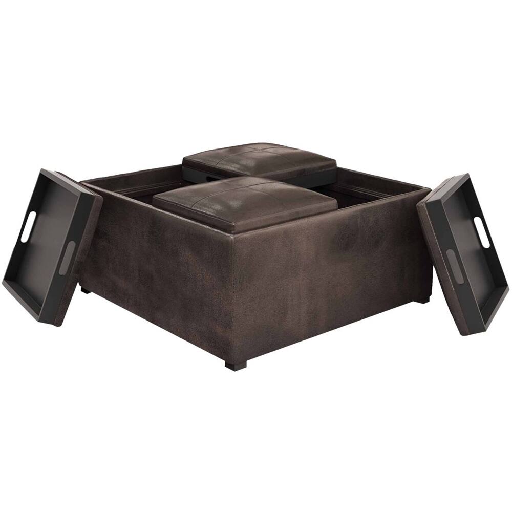 Alt View 11. Simpli Home - Avalon 35 inch Wide Contemporary Square Coffee Table Storage Ottoman - Distressed Brown.