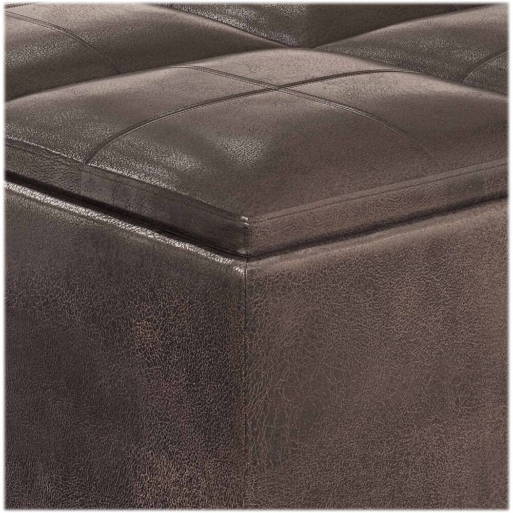 Alt View 12. Simpli Home - Avalon 35 inch Wide Contemporary Square Coffee Table Storage Ottoman - Distressed Brown.