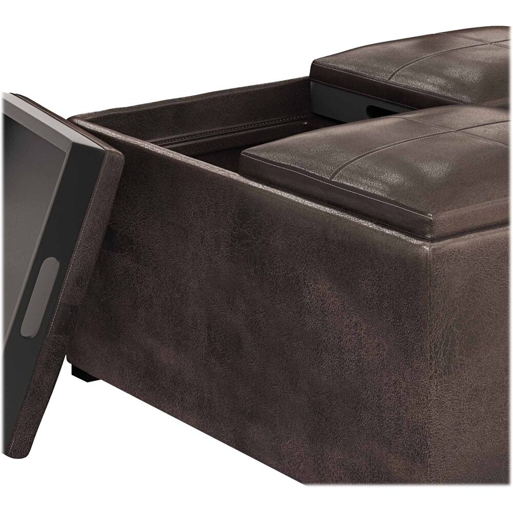 Alt View 13. Simpli Home - Avalon 35 inch Wide Contemporary Square Coffee Table Storage Ottoman - Distressed Brown.