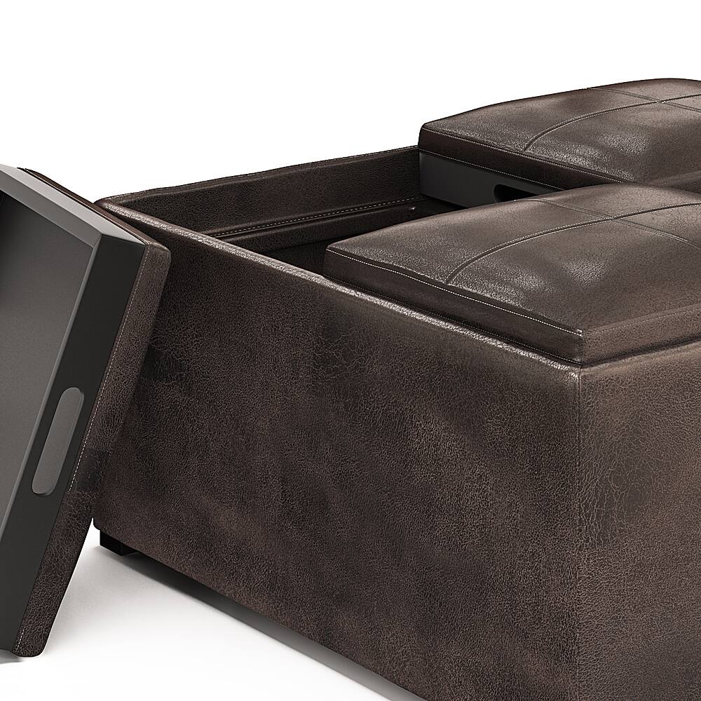 Alt View 14. Simpli Home - Avalon 35 inch Wide Contemporary Square Coffee Table Storage Ottoman - Distressed Brown.