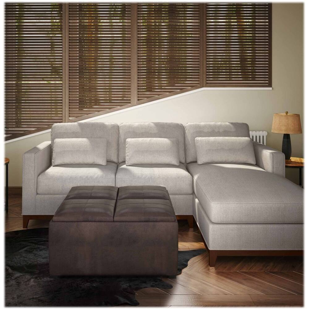 Alt View 16. Simpli Home - Avalon 35 inch Wide Contemporary Square Coffee Table Storage Ottoman - Distressed Brown.