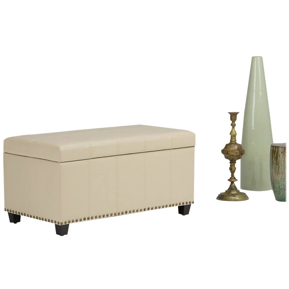 Front. Simpli Home - Amelia Storage Ottoman Bench - Satin Cream.