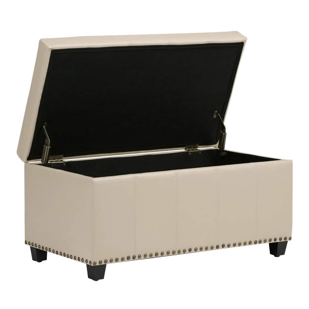 Left View: Simpli Home - Amelia Storage Ottoman Bench - Satin Cream