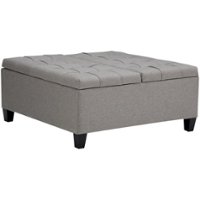 Simpli Home - Harrison 36 inch Wide Transitional Square Coffee Table Storage Ottoman in Dove Grey Linen Look Fabric - Dove Gray - Front_Zoom