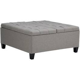 Simpli Home - Harrison 36 inch Wide Transitional Square Coffee Table Storage Ottoman in Dove Grey Linen Look Fabric - Dove Gray