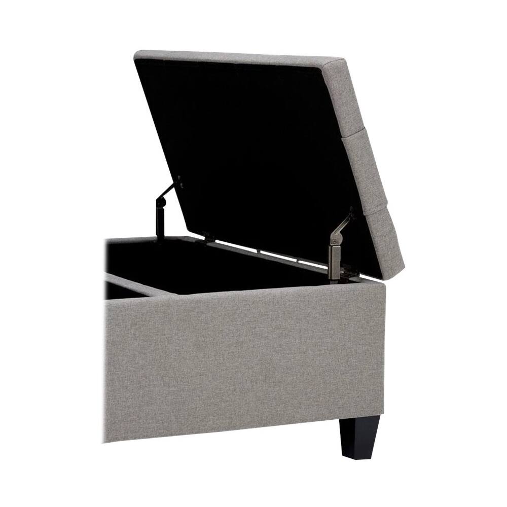 Alt View 11. Simpli Home - Harrison 36 inch Wide Transitional Square Coffee Table Storage Ottoman in Dove Grey Linen Look Fabric - Dove Gray.