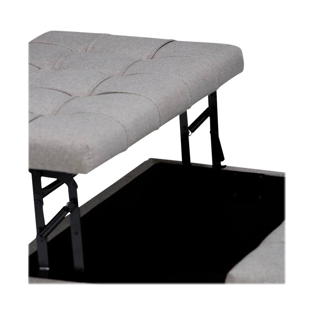Alt View 12. Simpli Home - Harrison 36 inch Wide Transitional Square Coffee Table Storage Ottoman in Dove Grey Linen Look Fabric - Dove Gray.