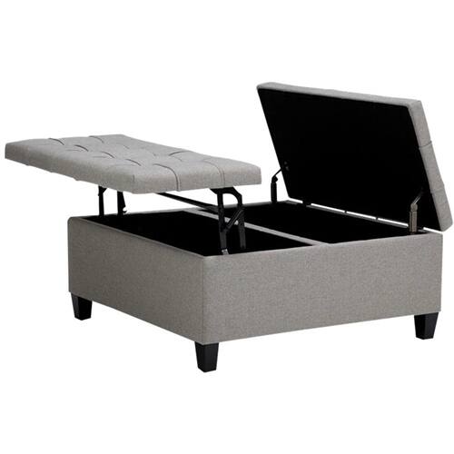 Alt View 14. Simpli Home - Harrison 36 inch Wide Transitional Square Coffee Table Storage Ottoman in Dove Grey Linen Look Fabric - Dove Gray.