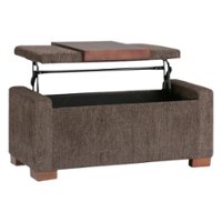 Simpli Home - Bretton Rectangular Contemporary Metal/Fabric Ottoman With Inner Storage - Deep Umber Brown - Front_Zoom