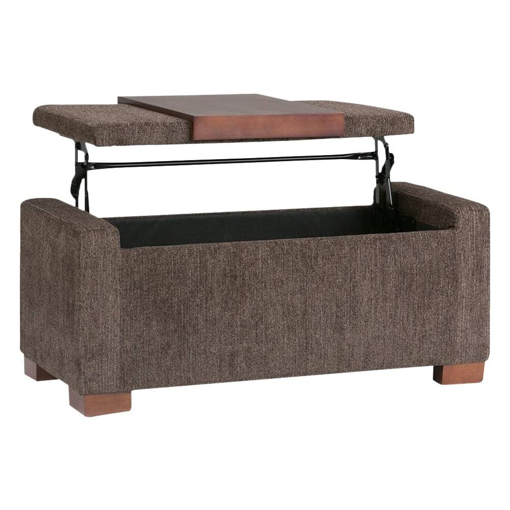 Front. Simpli Home - Bretton Rectangular Contemporary Metal/Fabric Ottoman With Inner Storage - Deep Umber Brown.
