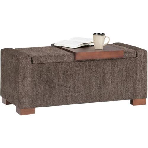 Alt View 15. Simpli Home - Bretton Rectangular Contemporary Metal/Fabric Ottoman With Inner Storage - Deep Umber Brown.