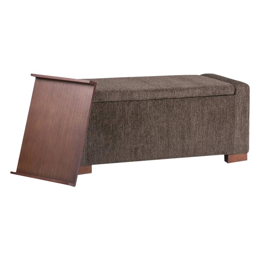 Left. Simpli Home - Bretton Rectangular Contemporary Metal/Fabric Ottoman With Inner Storage - Deep Umber Brown.