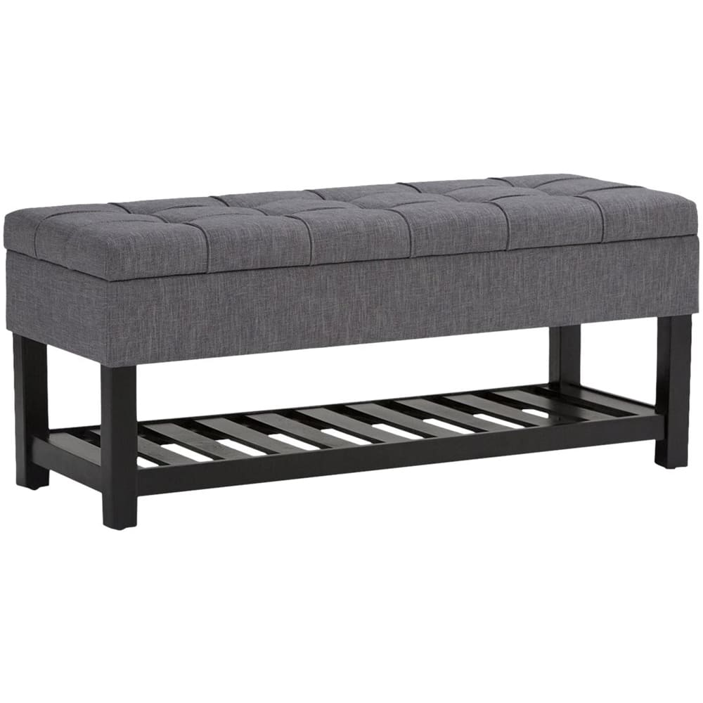 Simpli Home - Saxon Rectangular Traditional Wood/Engineered Wood Bench Ottoman With Inner Storage - Slate Gray - Front_Zoom