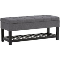 Simpli Home - Saxon Rectangular Traditional Wood/Engineered Wood Bench Ottoman With Inner Storage - Slate Gray - Front_Zoom