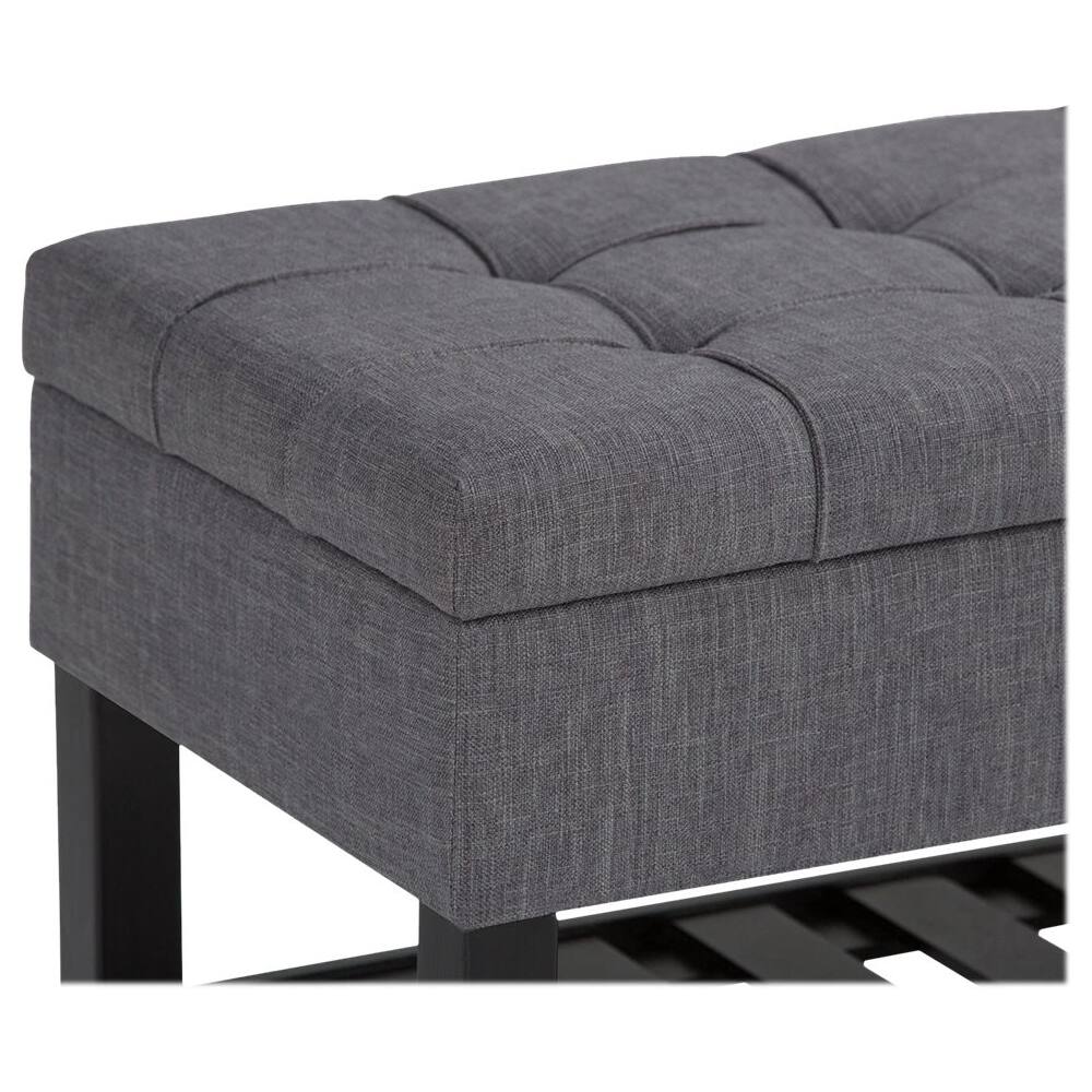Alt View 11. Simpli Home - Saxon Rectangular Traditional Wood/Engineered Wood Bench Ottoman With Inner Storage - Slate Gray.
