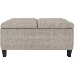 Simpli Home - Harrison 36 inch Wide Transitional Square Coffee Table Storage Ottoman Tweed Look Fabric - Platinum