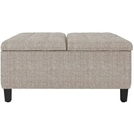 Front. Simpli Home - Harrison 36 inch Wide Transitional Square Coffee Table Storage Ottoman in Platinum Tweed Look Fabric - Platinum.