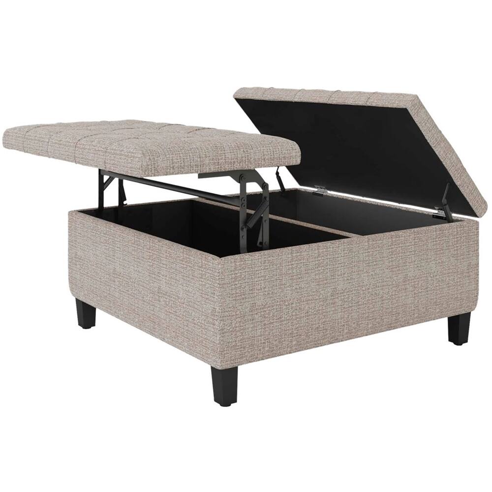 Alt View 11. Simpli Home - Harrison 36 inch Wide Transitional Square Coffee Table Storage Ottoman in Platinum Tweed Look Fabric - Platinum.