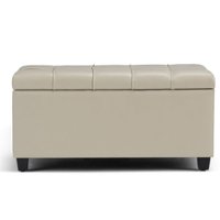 Simpli Home - Sienna 34 inch Wide Transitional Rectangle Storage Ottoman Bench in Faux Leather - Satin Cream - Front_Zoom
