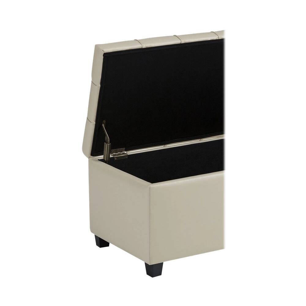 Alt View 12. Simpli Home - Sienna 34 inch Wide Transitional Rectangle Storage Ottoman Bench in Satin Cream Faux Leather - Satin Cream.