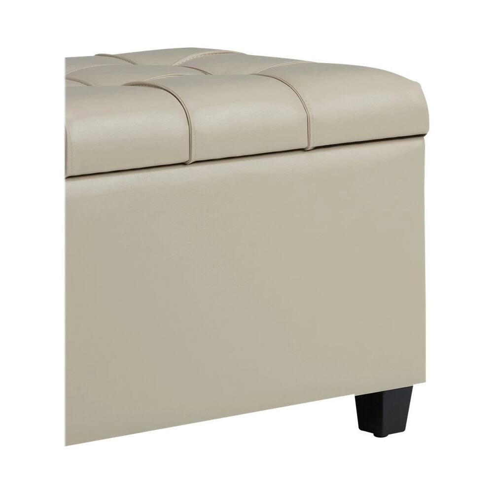 Alt View 13. Simpli Home - Sienna 34 inch Wide Transitional Rectangle Storage Ottoman Bench in Satin Cream Faux Leather - Satin Cream.