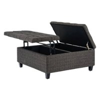Simpli Home - Harrison 36 inch Wide Transitional Square Coffee Table Storage Ottoman in Tweed Look Fabric - Ebony - Front_Zoom