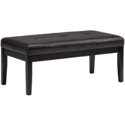 Simpli Home - Lacey Rectangular Contemporary Faux Air Leather Bench Ottoman - Distressed Black - Front_Zoom